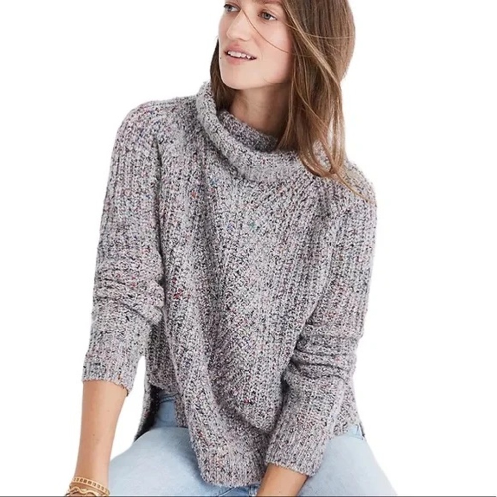Madewell Silk and Wool Blend Turtleneck Rainbow Fleck Sweater
